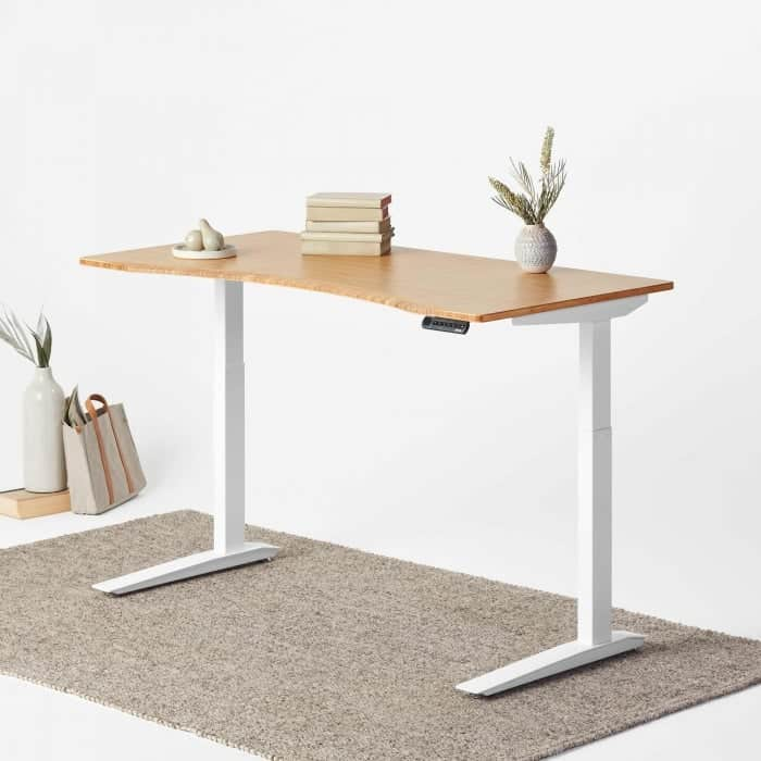 FlexiSpot E7 Bamboo Standing Desk - Stylish and Functional | 55×28 inch Bamboo Desktop & Black Frame | Stand Up Desk for Home Office